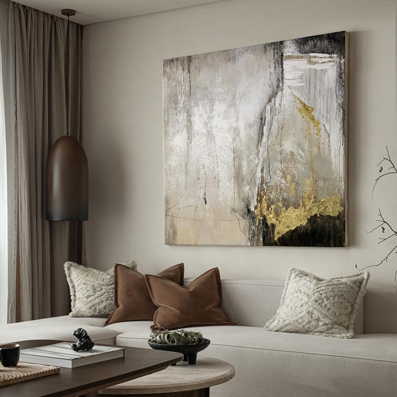 Wabi Sabi Beige and Gold Abstract Landscape Wall Art - LoveOilpainting