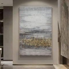 Abstract Oil Painting 100% Hand Painted Grey and Gold Foil Canvas - LoveOilpainting