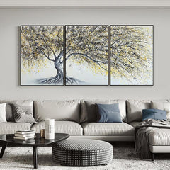 Abstract 3-piece Black Gold Tree Acrylic Texture Set of 3 Oil Painting - LoveOilpainting