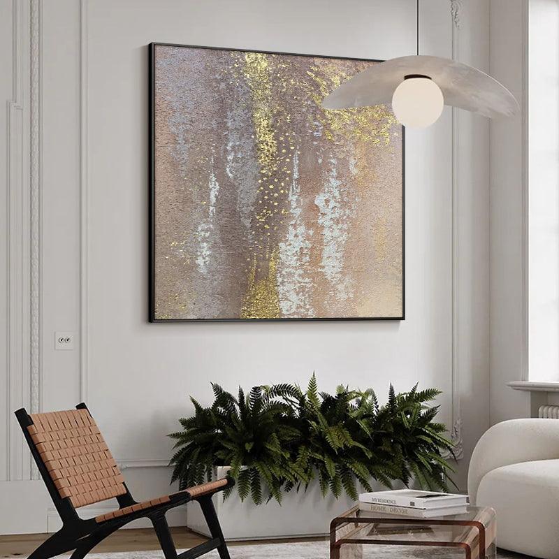 Brown and Gold Foil Abstract Textured Oil Painting Canvas Wall Art - LoveOilpainting