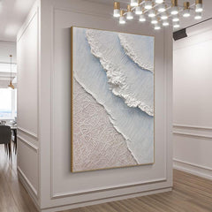 3D Minimalist Blue and White Ocean Textured Sea Beach Waves Oil Painting - LoveOilpainting