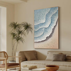 Abstract Minimalist Blue Textured Ocean Oil Painting on Canvas - LoveOilpainting