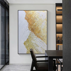 Abstract Thick Textured Acrylic White and Beige Oil Painting - LoveOilpainting