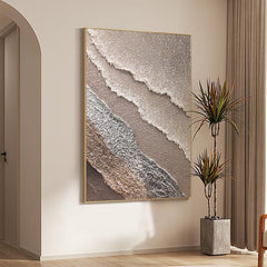 Acrylic 3D Textured Beige Ocean Waves Oil Painting - LoveOilpainting