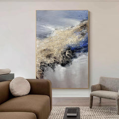 Abstract Blue Grey and Beige Textured Sea Sky Oil Painting - LoveOilpainting