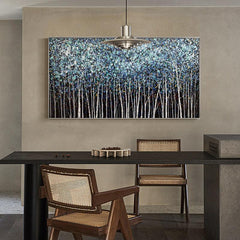 Abstract Dark Blue Textured Trees Minimalist Forest Oil Painting on Canvas - LoveOilpainting