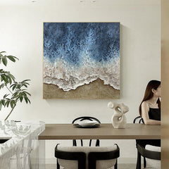 Hand Painted Blue and Brown Textured Ocean Waves Abstract Oil Painting - LoveOilpainting