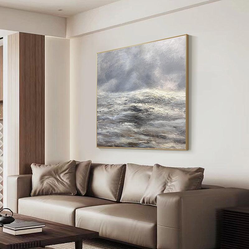 Abstract 3D Grey and Beige Textured Modern Cloudy Sky Oil Painting - LoveOilpainting