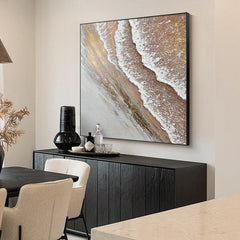 Abstract Minimalist Gold and Beige Ocean Beach Waves Oil Painting - LoveOilpainting