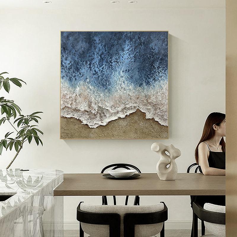 Abstract 3D Textured Blue and Brown Ocean Waves Oil Painting - LoveOilpainting