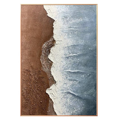 Vertical Brown and Blue Landscape Abstract Ocean Beach Waves Oil Painting - LoveOilpainting