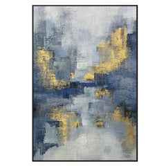 Wabi-Sabi Textured Blue and Gold Landscape Oil Painting - LoveOilpainting