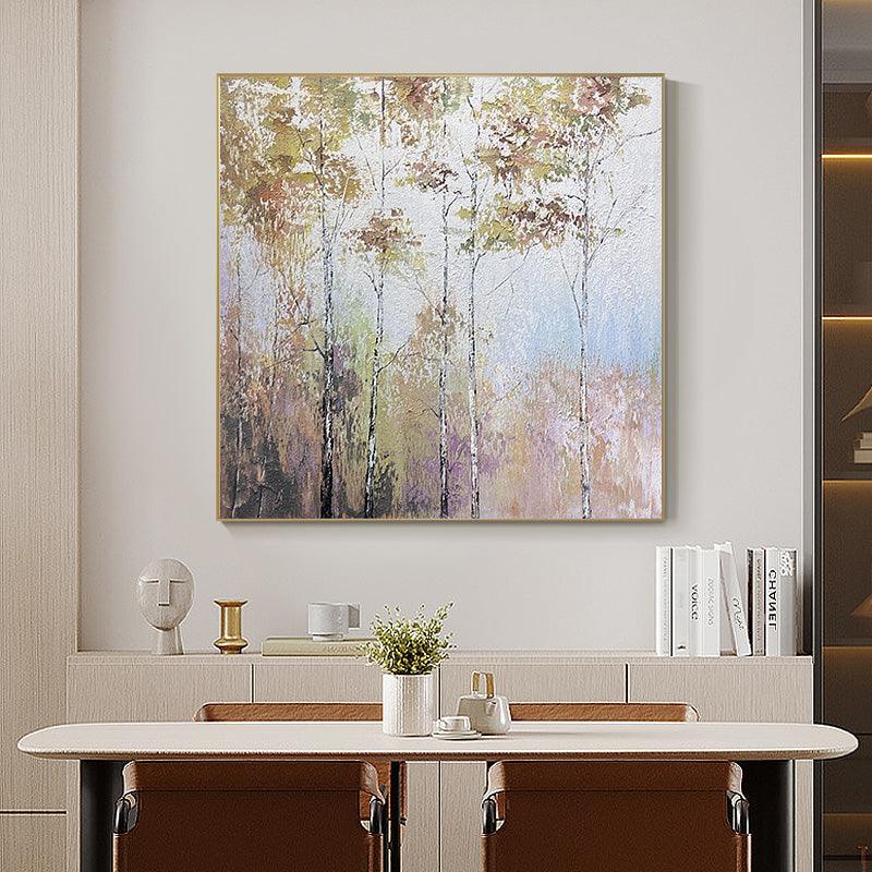 Abstract Gold Trees Textured Acrylic Colorful Forest Oil Painting on Canvas - LoveOilpainting