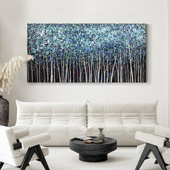 Abstract Dark Blue Textured Trees Minimalist Forest Oil Painting on Canvas - LoveOilpainting