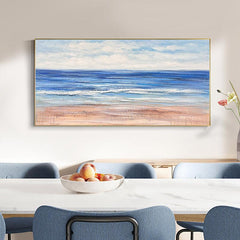 Abstract Blue Textured Sky and Ocean Beach Waves Acrylic Landscape Wall Art - LoveOilpainting