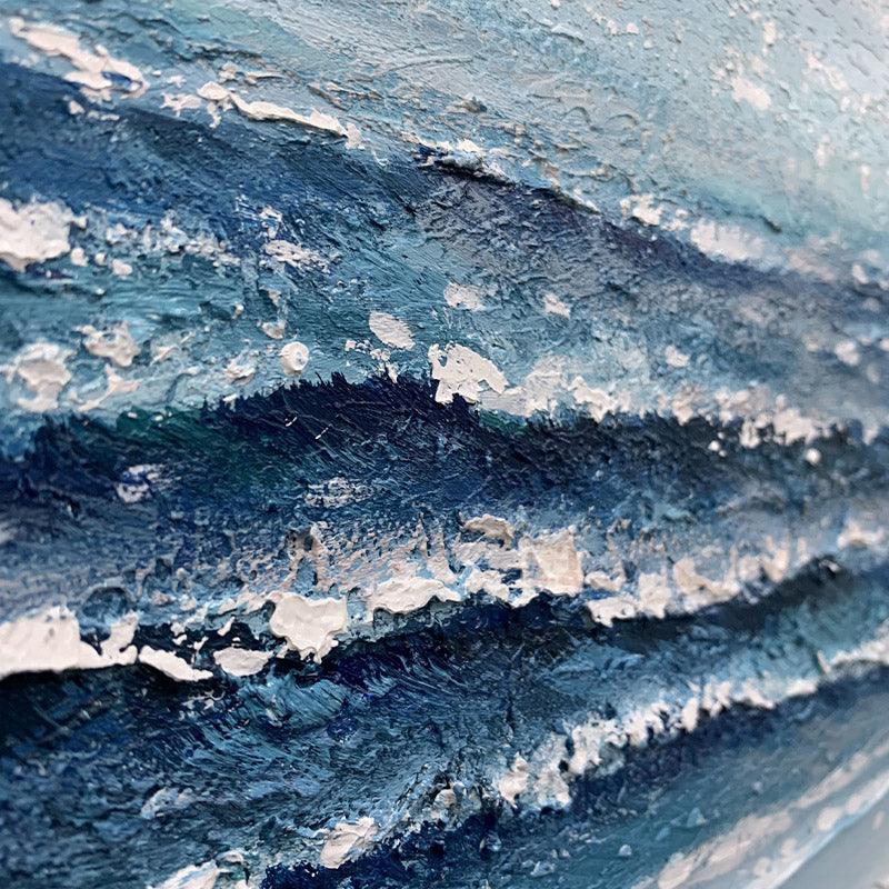 Blue Beige Sea Landscape Ocean Waves Texture Acrylic Oil Painting - LoveOilpainting