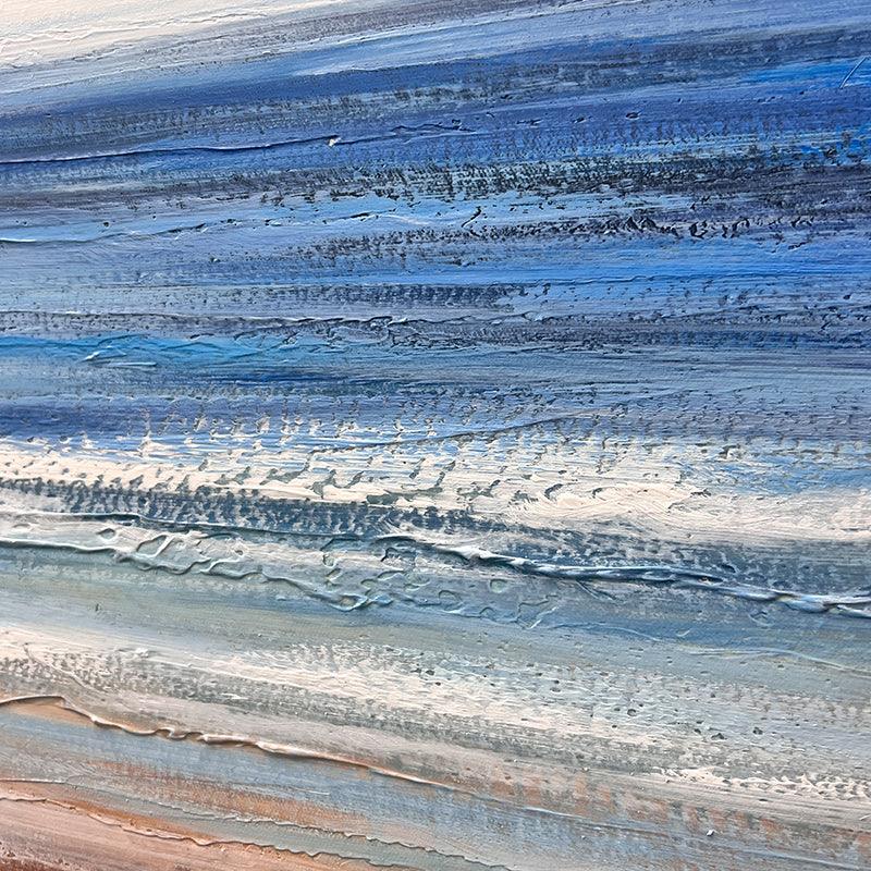 Abstract Blue Textured Sky and Ocean Beach Waves Acrylic Landscape Wall Art - LoveOilpainting