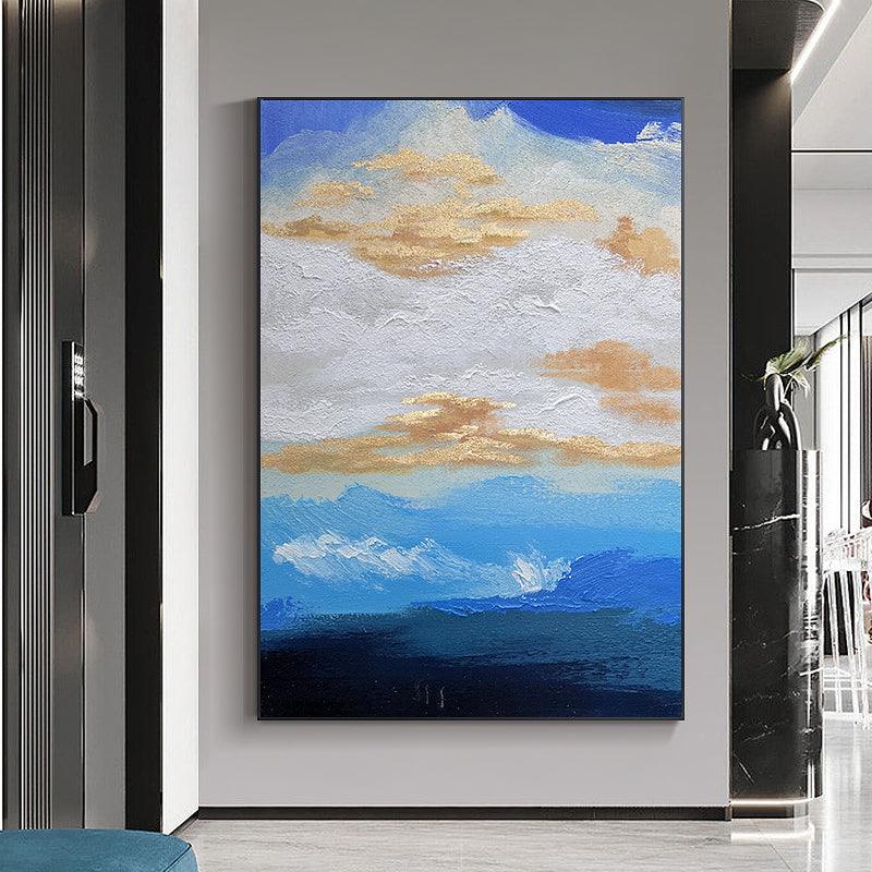 Abstract Blue White Cloudy Sky Textured Landscape Oil Painting - LoveOilpainting