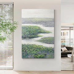 Abstract Landscape Oil Painting Green Streamlet Textured Acrylic Wall Art - LoveOilpainting