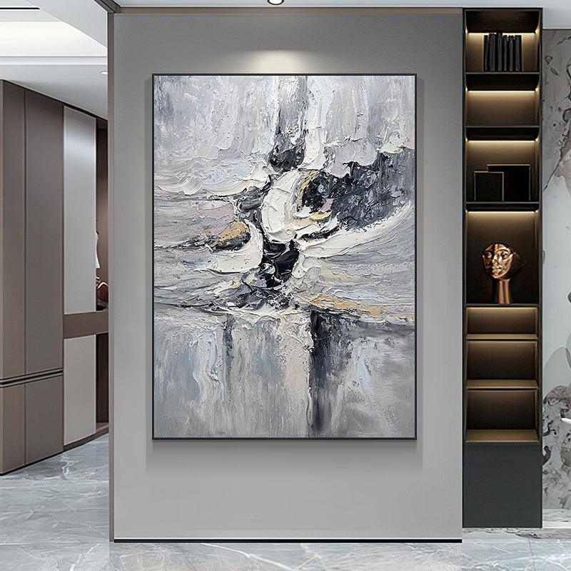 Abstract Beige Black and Grey Landscape Wall Art Wabi Sabi Oil Painting - LoveOilpainting