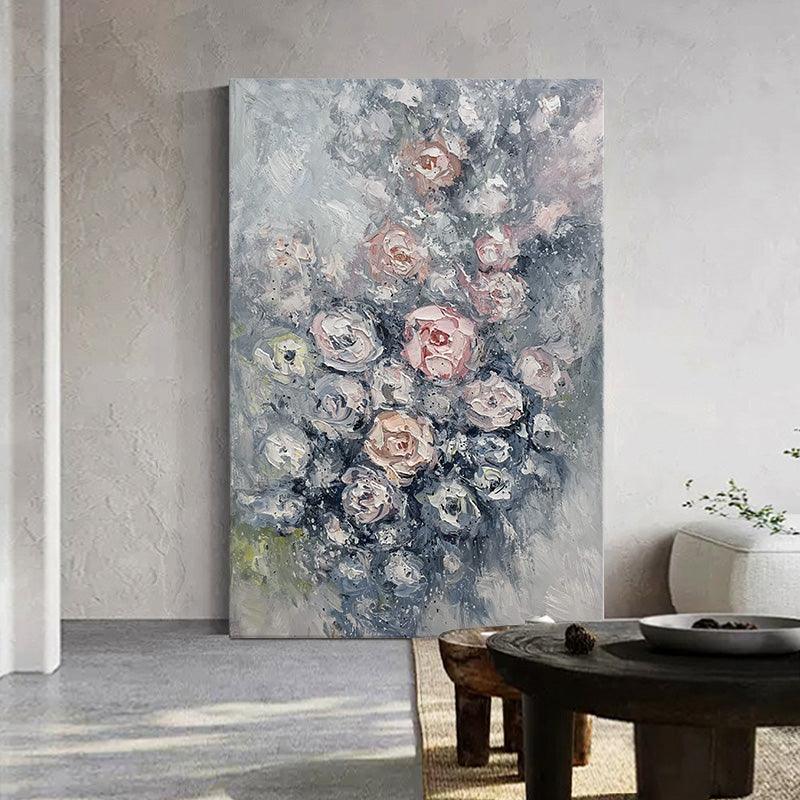 Abstract Rose Flowers Wall Art Large Thick Texture Knife Painting Living Room Decor - LoveOilpainting