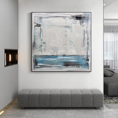 Abstract Blue and Grey Textured Oil Painting on Canvas - LoveOilpainting