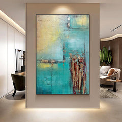 Italian Minimalist Gold Foil Texture Oil Painting Nordic Luxury Large Cyan Ocean Mural Wall Art - LoveOilpainting