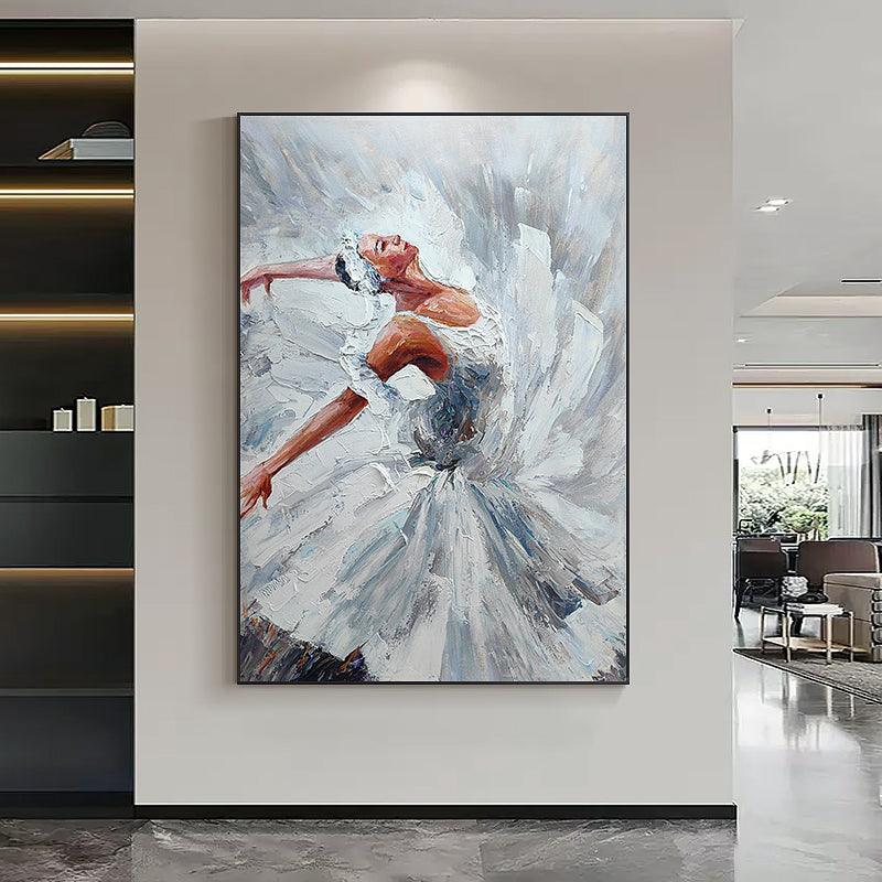 Modern Dancing Girl Thick Texture Abstract Beautiful Ballet Girl Oil Painting for Entryway Corridor Decor - LoveOilpainting