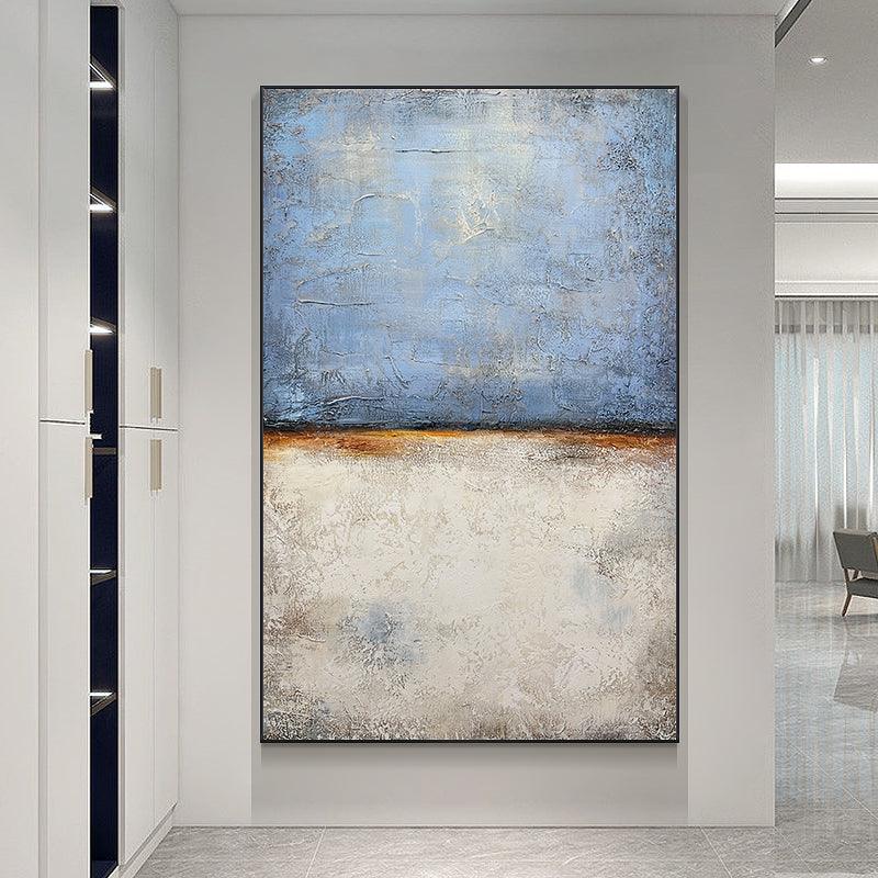 Abstract Blue and Beige Textured Ocean Sky Acrylic Oil Painting - LoveOilpainting