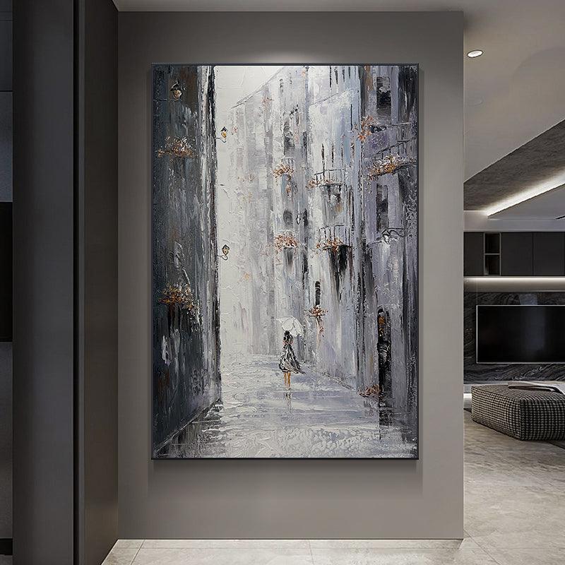 Contemporary Abstract Vertical Grey Texture Oil Painting - LoveOilpainting