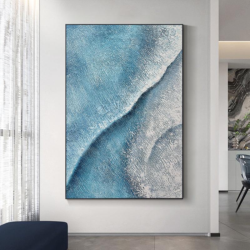 Abstract Blue Ocean Textured Sea Waves Landscape Oil Painting - LoveOilpainting