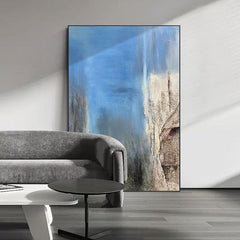 Abstract Blue Textured Landscape Oil Painting - LoveOilpainting