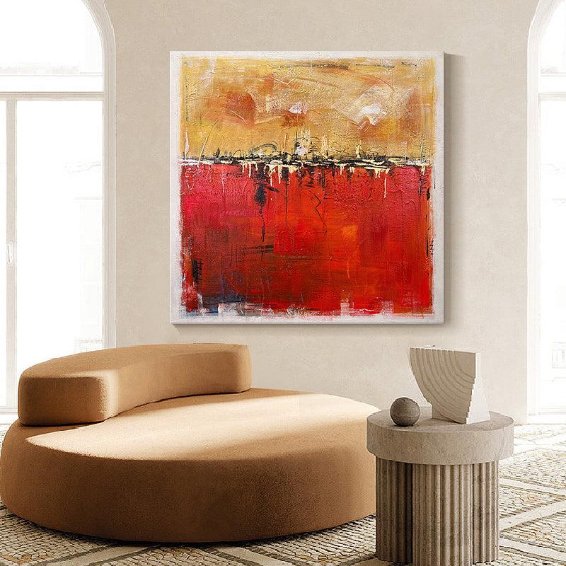 Abstract Squre Modern Yellow Red Luck Oil Painting Restaurant Dining room Sofa Decor - LoveOilpainting