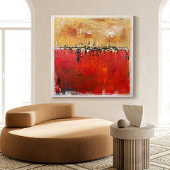 Abstract Squre Modern Yellow Red Luck Oil Painting Restaurant Dining room Sofa Decor - LoveOilpainting