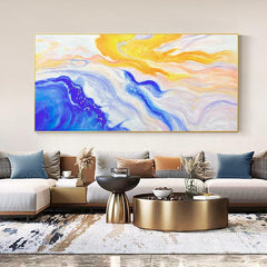 Minimalist Log Color Horizontal Vibrant Blue Yellow Texture Flow Color Abstract Oil Painting - LoveOilpainting