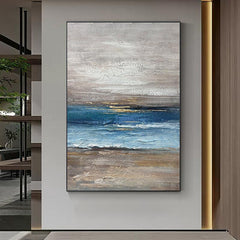 Abstract Blue and Beige Ocean Textured Landscape Sea Wall Art - LoveOilpainting