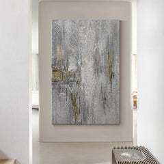 Wabi-sabi Abstract Grey with Goldfoil Texture Acrylic Oil Painting - LoveOilpainting