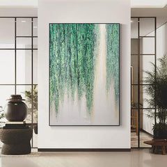 Modern Green Texture Weeping Willows Oil Painting on Canvas - LoveOilpainting