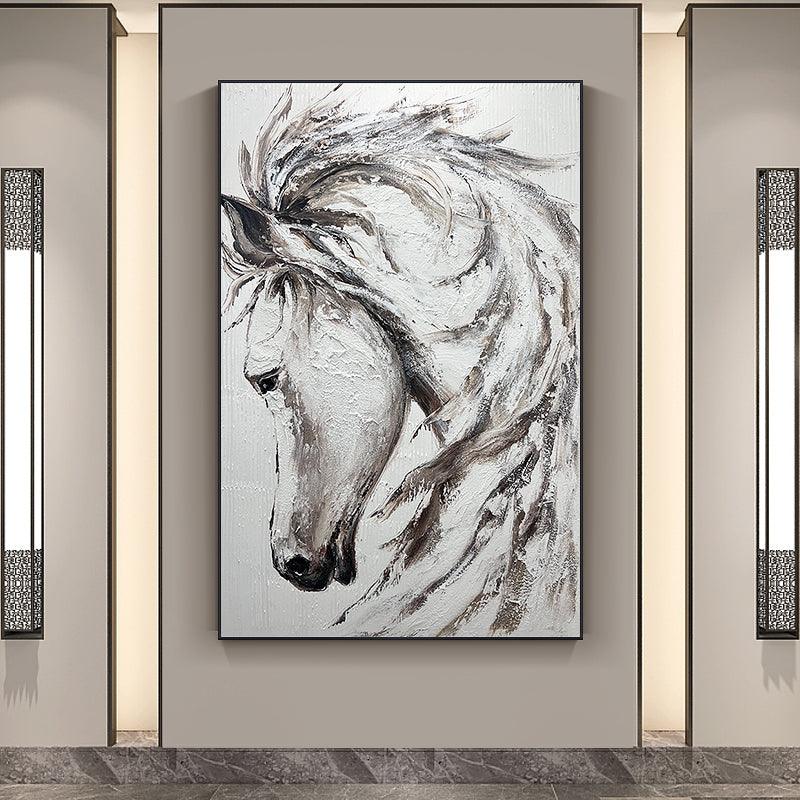 Abstract Animal Brown White Horse Acrylic Large Vertical Oil Painting for Office Study Show Flat Decor - LoveOilpainting