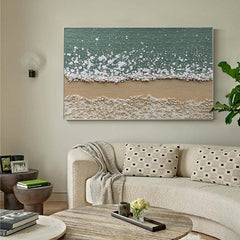 Square 3D Minimalist Blue Ocean Beach Waves art Painting - LoveOilpainting