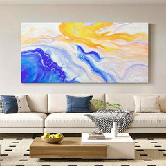 Minimalist Log Color Horizontal Vibrant Blue Yellow Texture Flow Color Abstract Oil Painting - LoveOilpainting