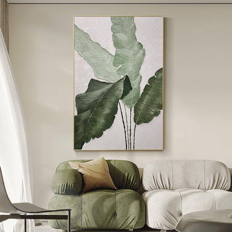 Large Green Leaves Abstract Oil Painting - LoveOilpainting