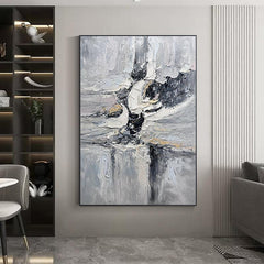 Wabi Sabi Black Grey Beige Textured Abstract Oil Painting - LoveOilpainting