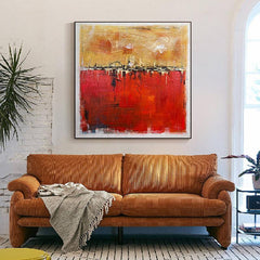 Abstract Squre Modern Yellow Red Luck Oil Painting Restaurant Dining room Sofa Decor - LoveOilpainting