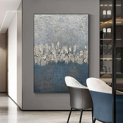 Abstract Blue Grey and Silver Foil Textured Acrylic Oil Painting - LoveOilpainting