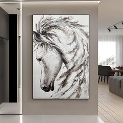 Abstract Animal Brown White Horse Acrylic Large Vertical Oil Painting for Office Study Show Flat Decor - LoveOilpainting