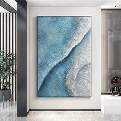 Abstract Blue Ocean Textured Sea Waves Landscape Oil Painting - LoveOilpainting