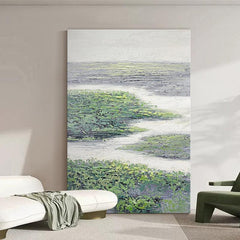 Abstract Landscape Oil Painting Green Streamlet Textured Acrylic Wall Art - LoveOilpainting