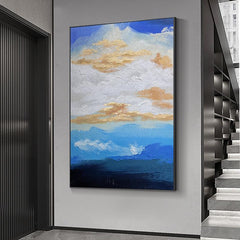 Abstract Blue White Cloudy Sky Textured Landscape Oil Painting - LoveOilpainting