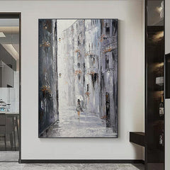 Contemporary Abstract Vertical Grey Texture Oil Painting - LoveOilpainting